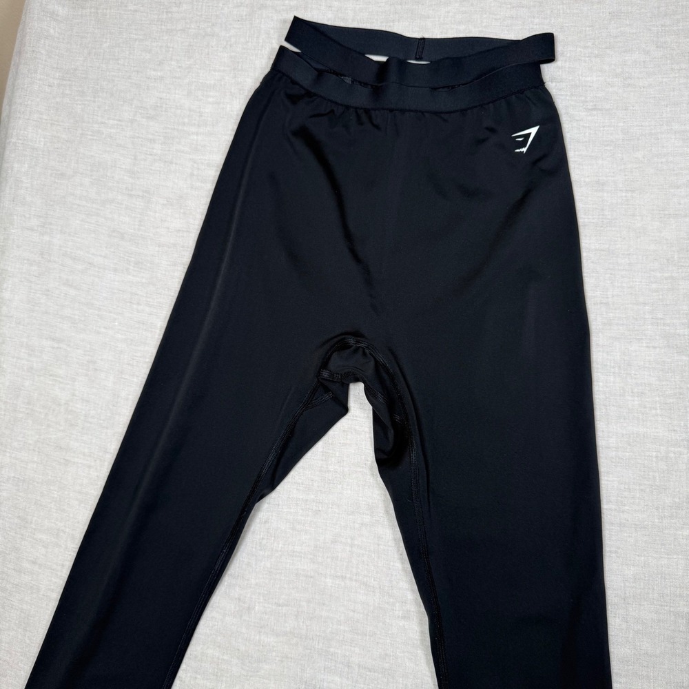 Gymshark Double Waistband Leggings Women XS Black High Rise Workout *No Size Tag
